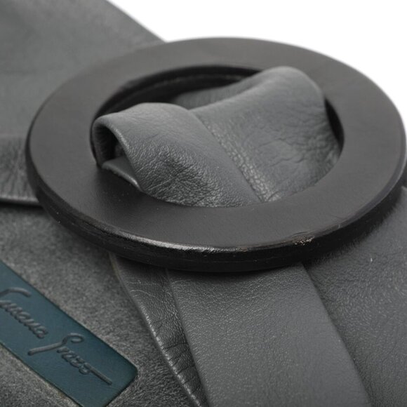 Vintage Susana Grazo Leather Wrap Wide Belt Large Round Wood Buckle Grey Black - Picture 7 of 9
